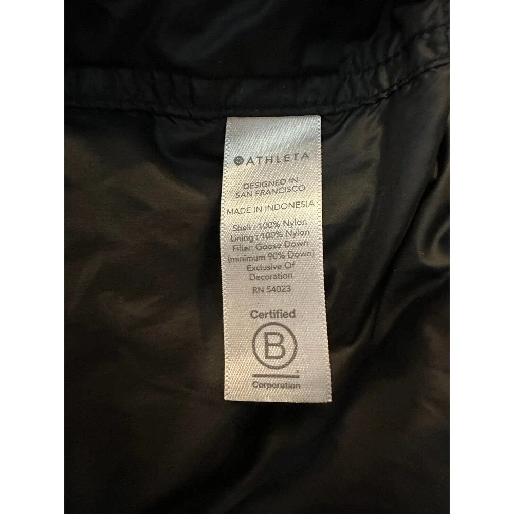Athleta Lofty Down Coat Goose Down Black Puffer Hooded Puffy Long Coat Medium - Picture 9 of 16